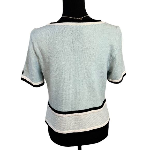 St. John 60’s style  Mod sweater teal black with emblem EUC Knit banded pullover - Picture 2 of 8